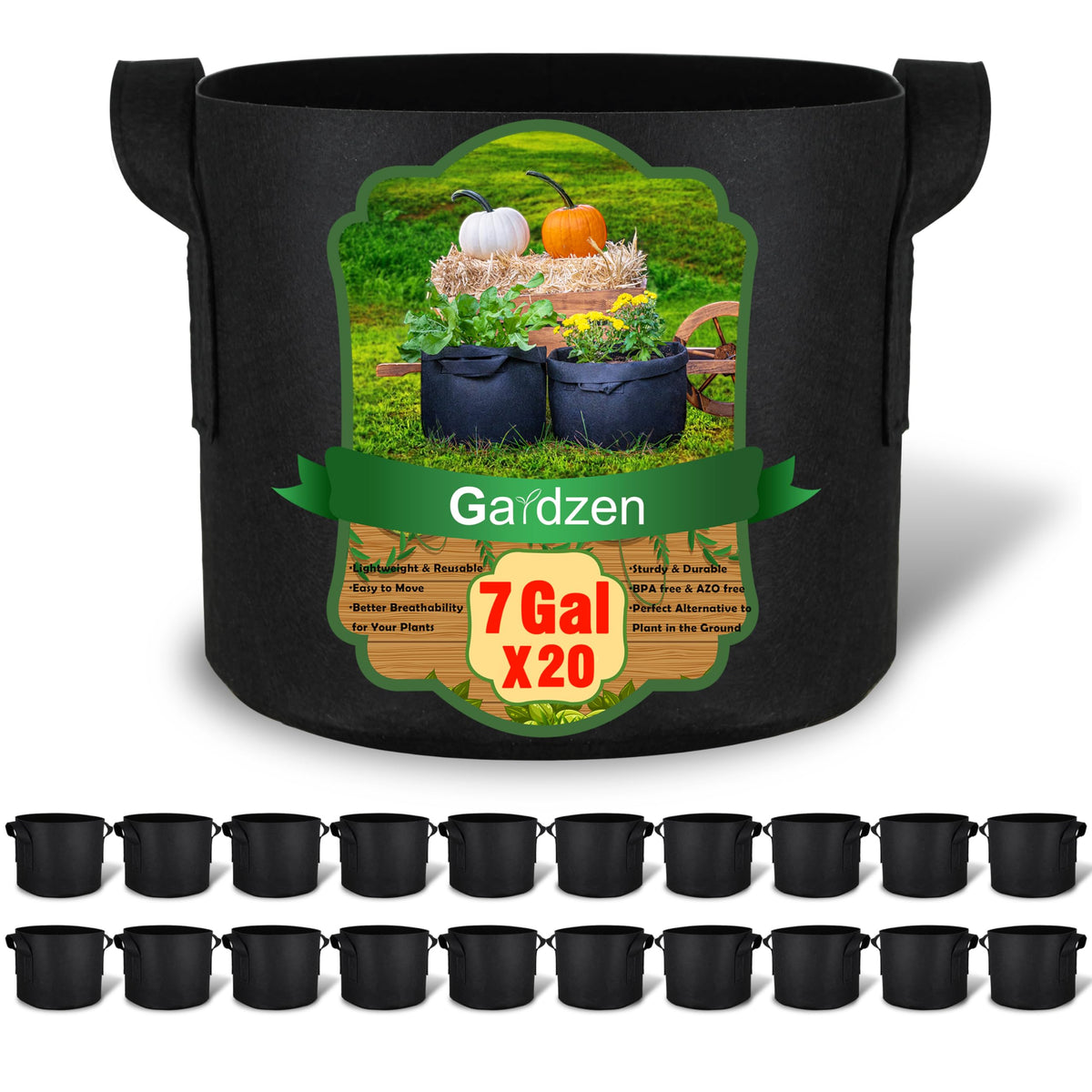 Gardzen 7-gallon grow bag with sturdy handles for easy transport.