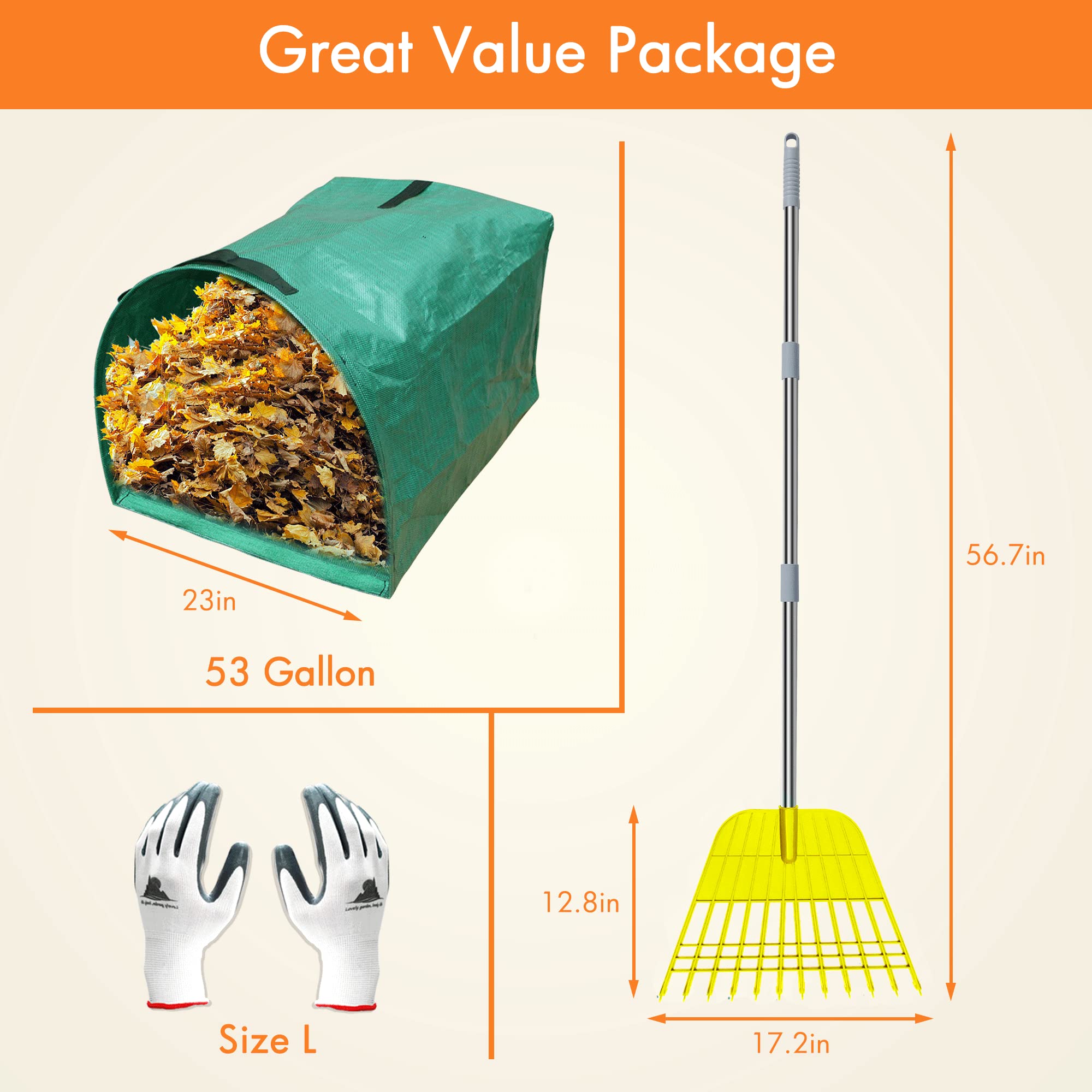 Gardzen adjustable-length rake, 43–57 inches, for easy reach.