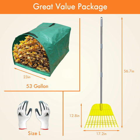 Gardzen adjustable-length rake, 43–57 inches, for easy reach.