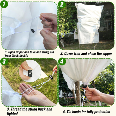 Gardzen plant cover showing easy drawstring closure for quick protection