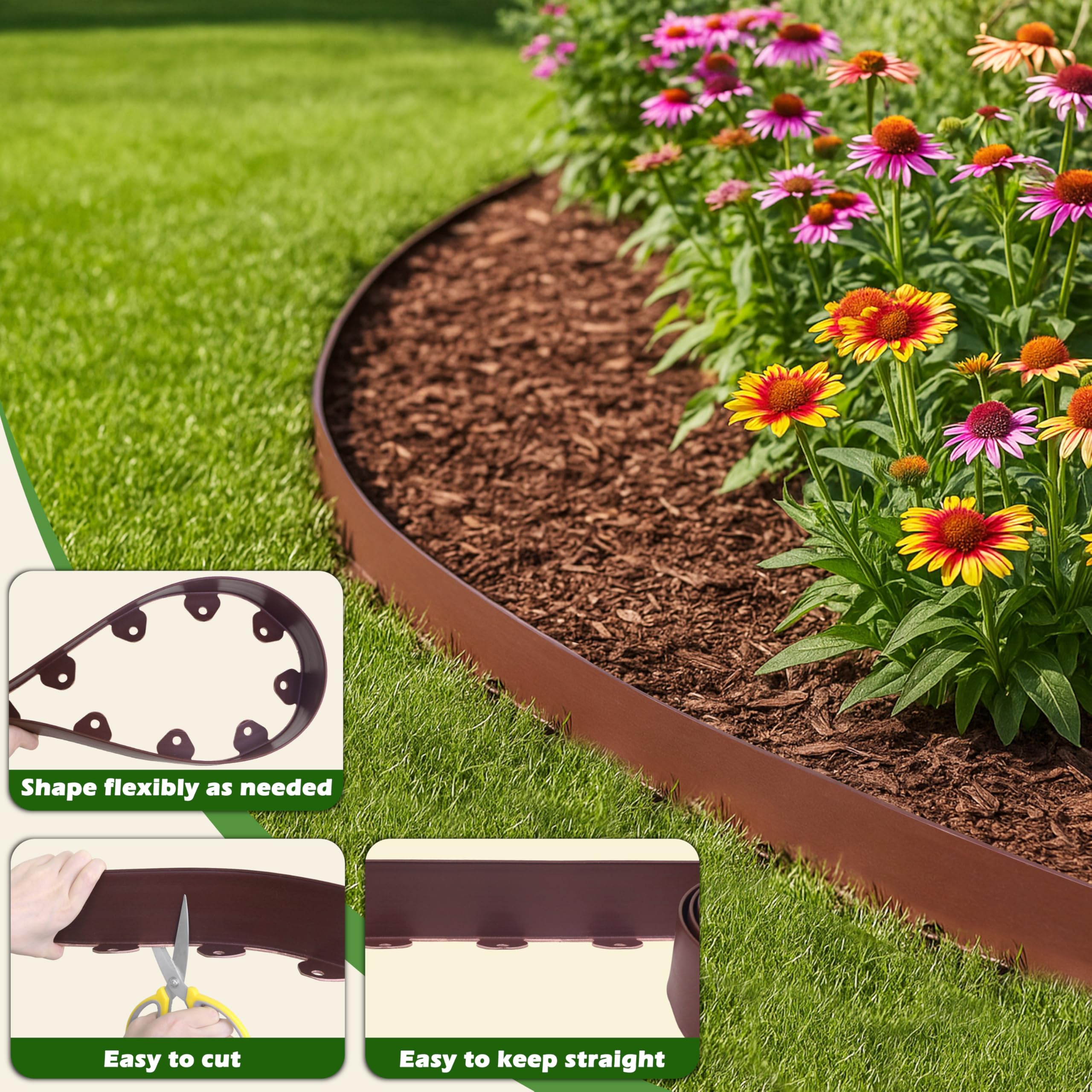 Gardzen edging curves around a flower bed for a natural accent