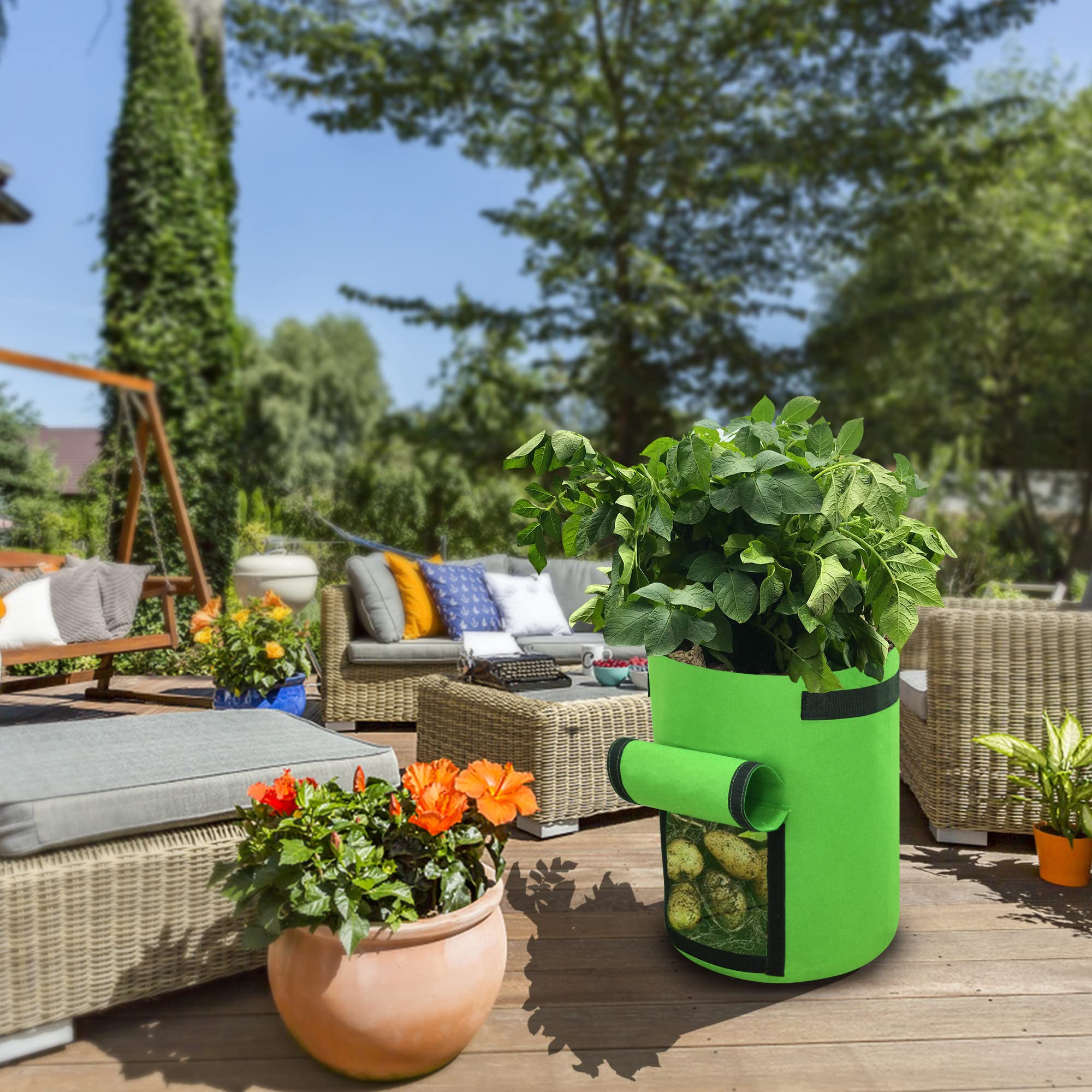 Gardzen grow bags with access flap design for easy potato harvesting.