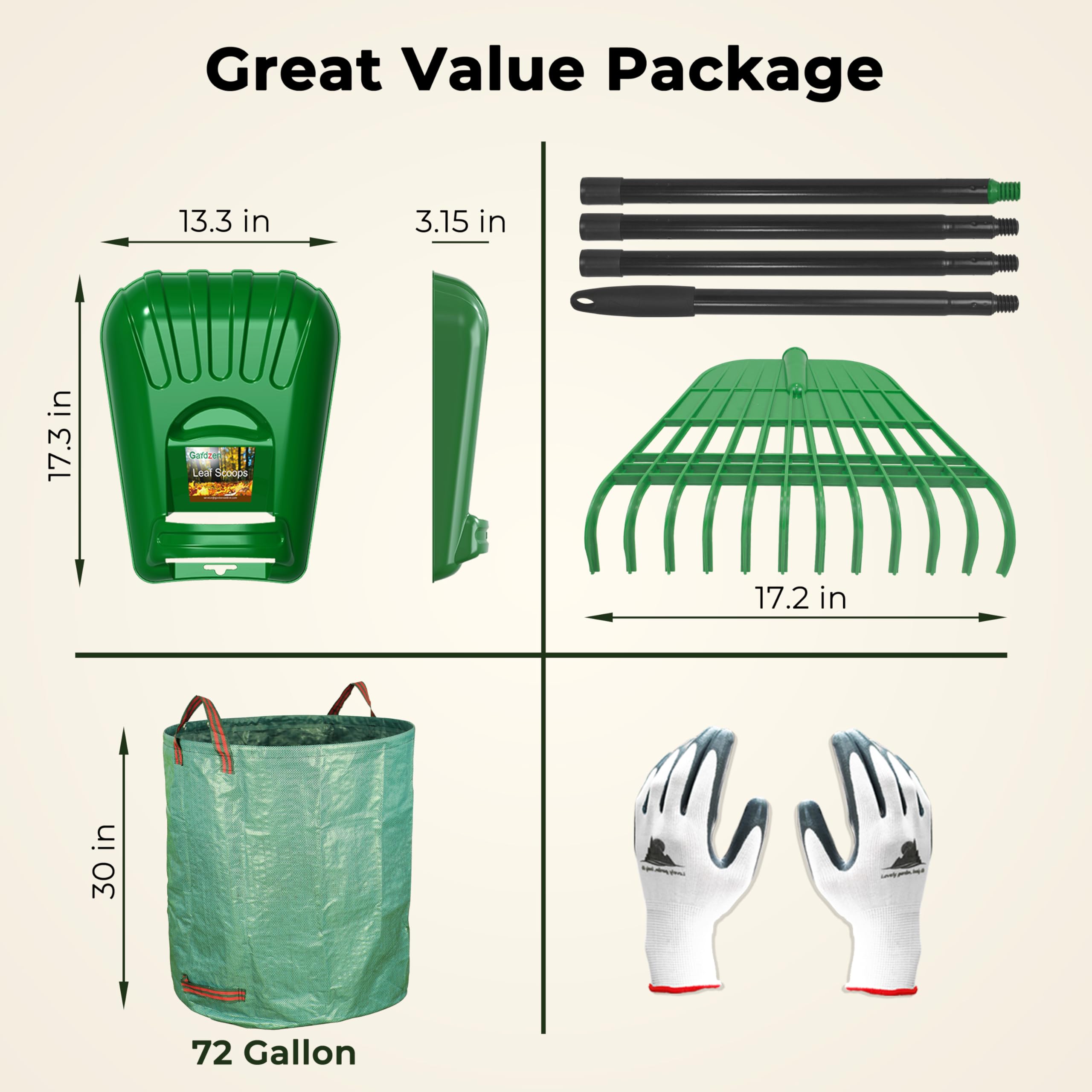 Gardzen hand scoops with wrist pads for comfortable leaf gathering.