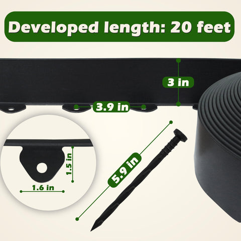 Gardzen no-dig edging with 24 spikes stabilizes mulch and pebbles along a garden path.