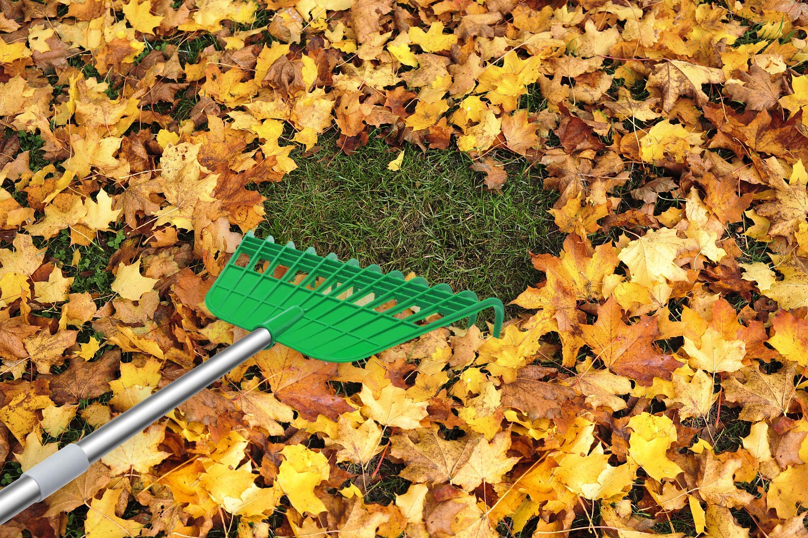 Gardzen lawn and garden cleanup rake in action