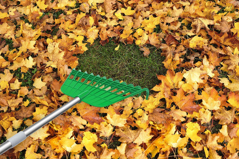 Gardzen lawn and garden cleanup rake in action