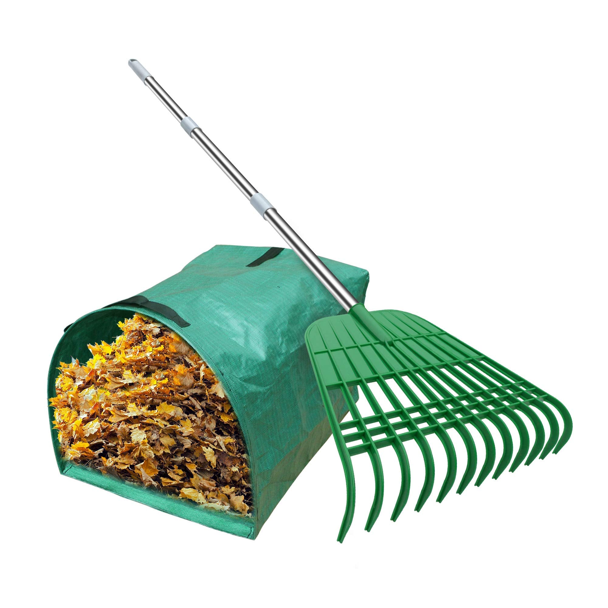 Gardzen leaf rake with extendable handle for easy lawn cleanup