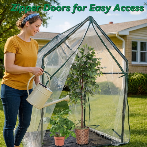 Gardzen mini greenhouse with removable waterproof base protects indoor floors