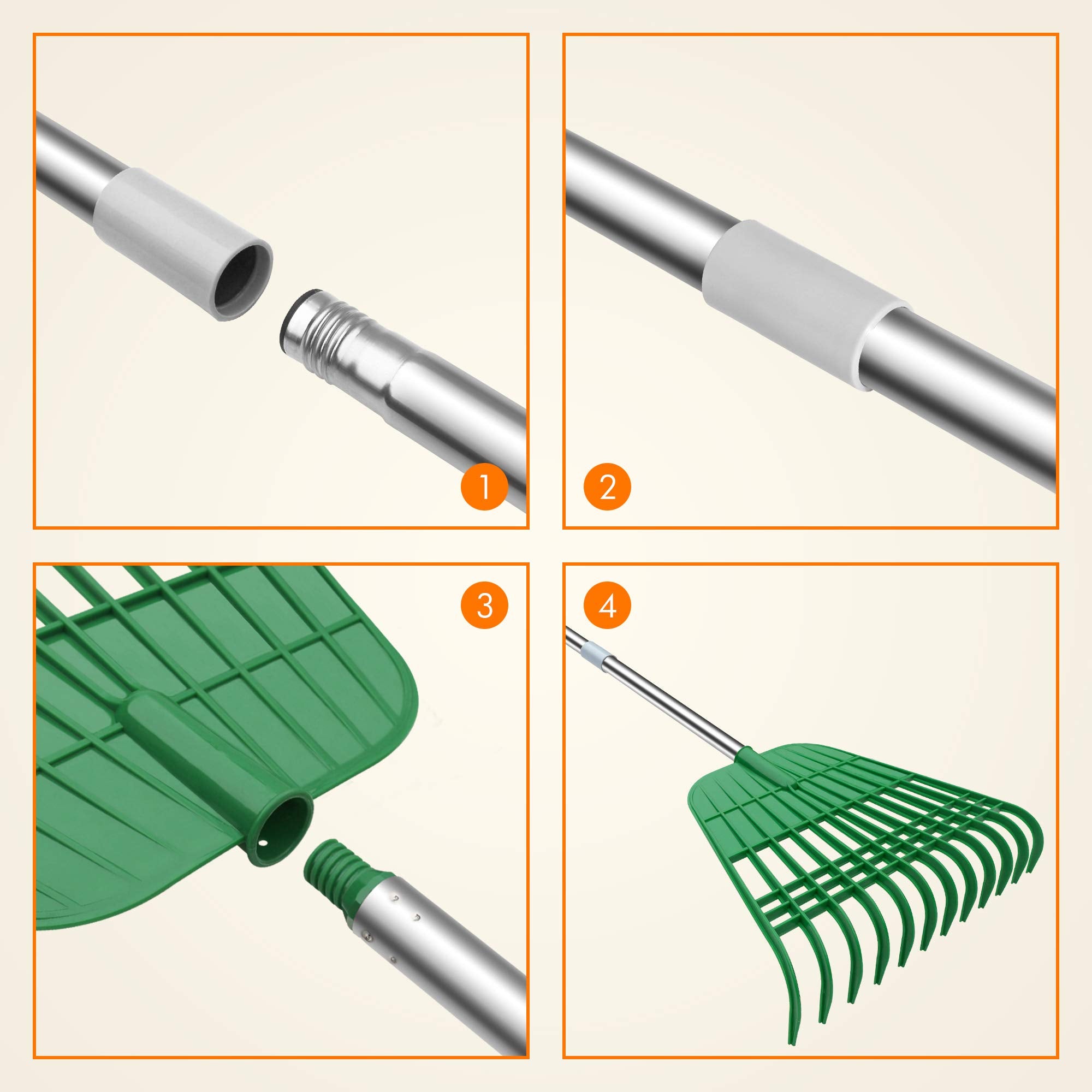 Gardzen rake assembly twist-lock design for quick setup