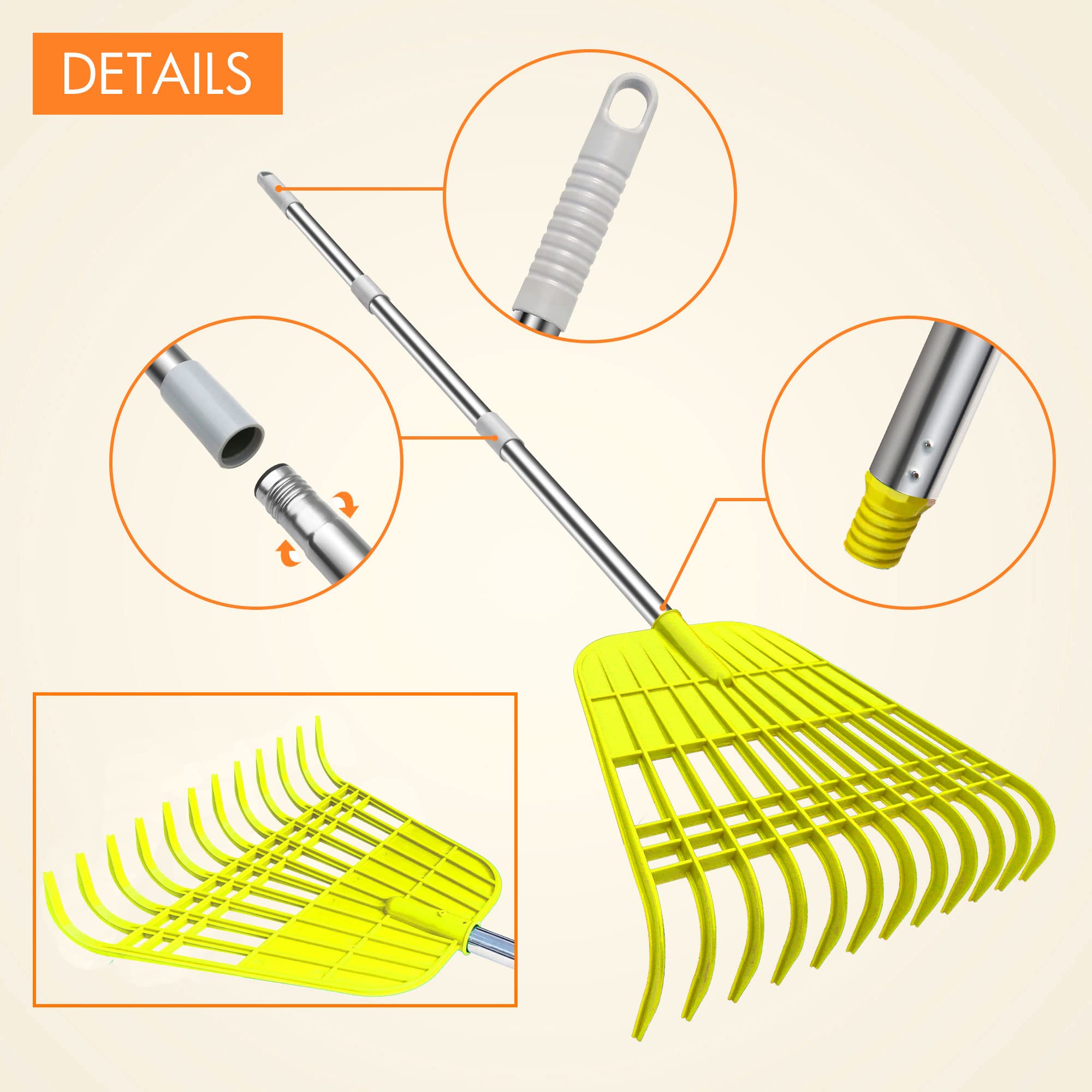 Gardzen 17-inch rake head covers wide areas for quick cleanup.