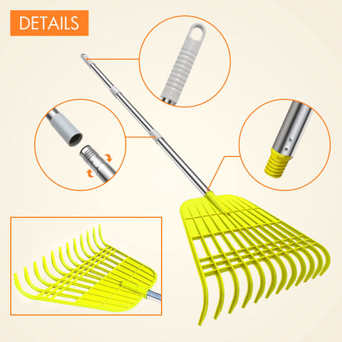 Gardzen 17-inch rake head covers wide areas for quick cleanup.