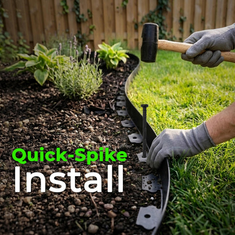 Gardzen spiral stakes secure borders for durable curves around plantings
