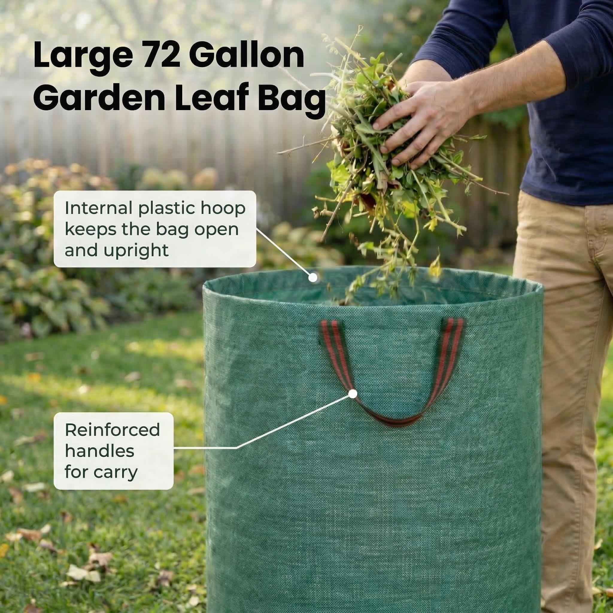 Gardzen stand-up leaf bags keeping contents upright for easy loading.
