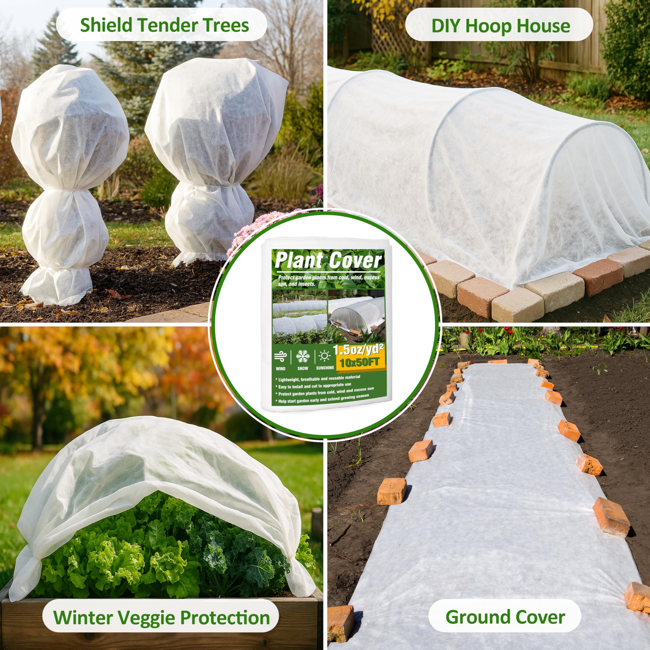 Gardzen wide-application frost cloth fits grounds, raised beds, and more.