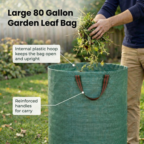 Gardzen yard waste bag with plastic ring to hold open mouth for easy filling