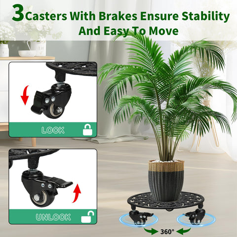 GARGENTOL heavy-duty iron plant caddy wheels securely move large planters indoors or outdoors.