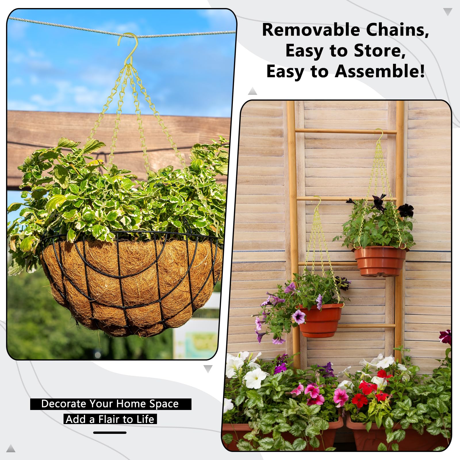 Garini 30lbs capacity chain supports heavier planters.