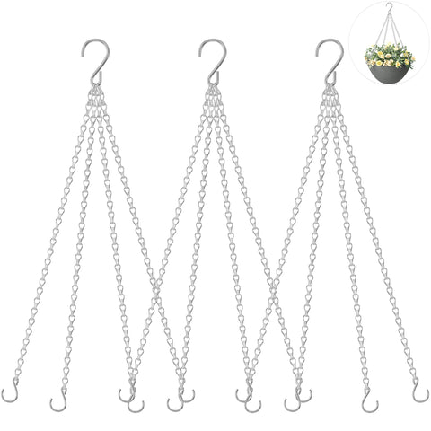 Garini 3-pack hanging chain with hooks for planters with durable silver finish