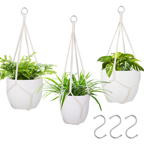 Garini macrame plant hanger 3-pack with natural cotton cord for stylish indoor display.