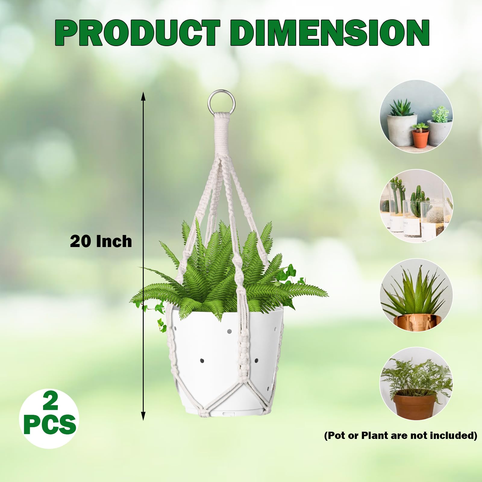 Garini macrame hanger with sturdy cotton cord for a wide range of pots.