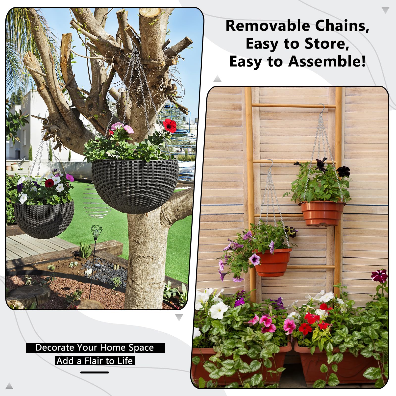 Garini metal hanging basket chain with four S hooks