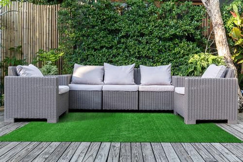 Garland Rug green patio ambience showcases vibrant color with easy upkeep.