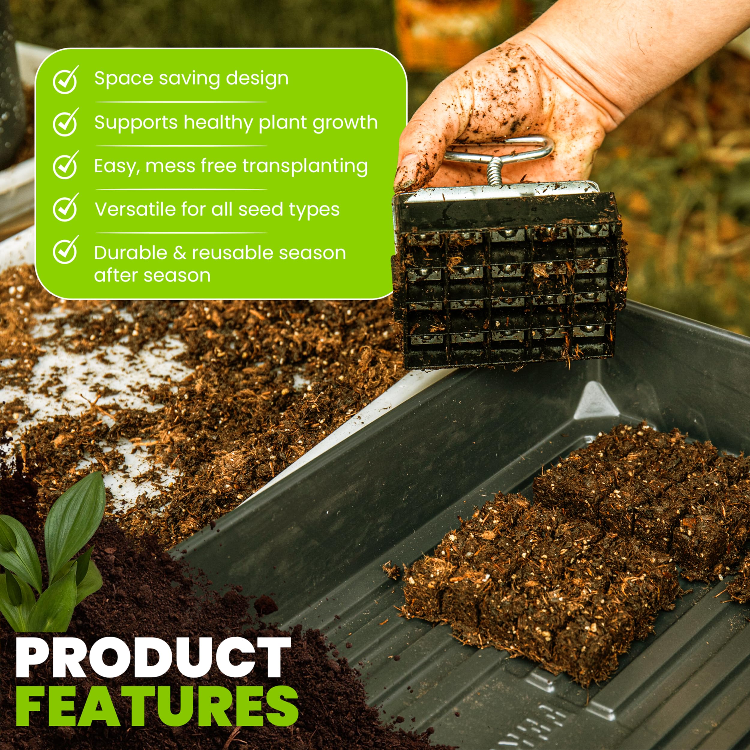 Garlump Tillerman interchangeable tips enable precise block sizes for herbs and vegetables.