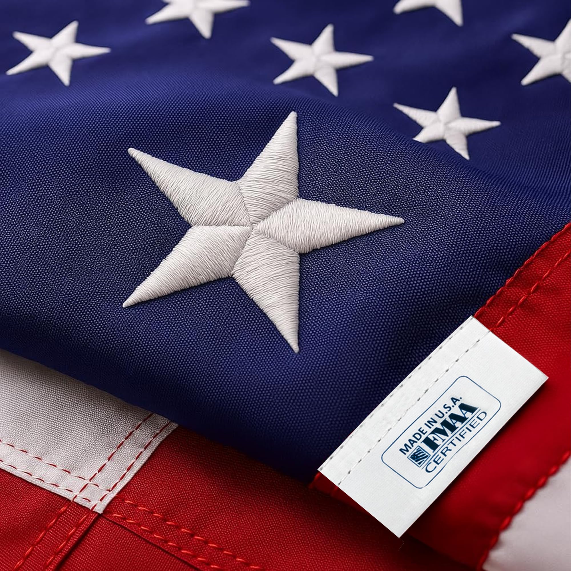 Garnetics American Flag 3x5 outdoor closeup shows durable fabric for outdoor display.