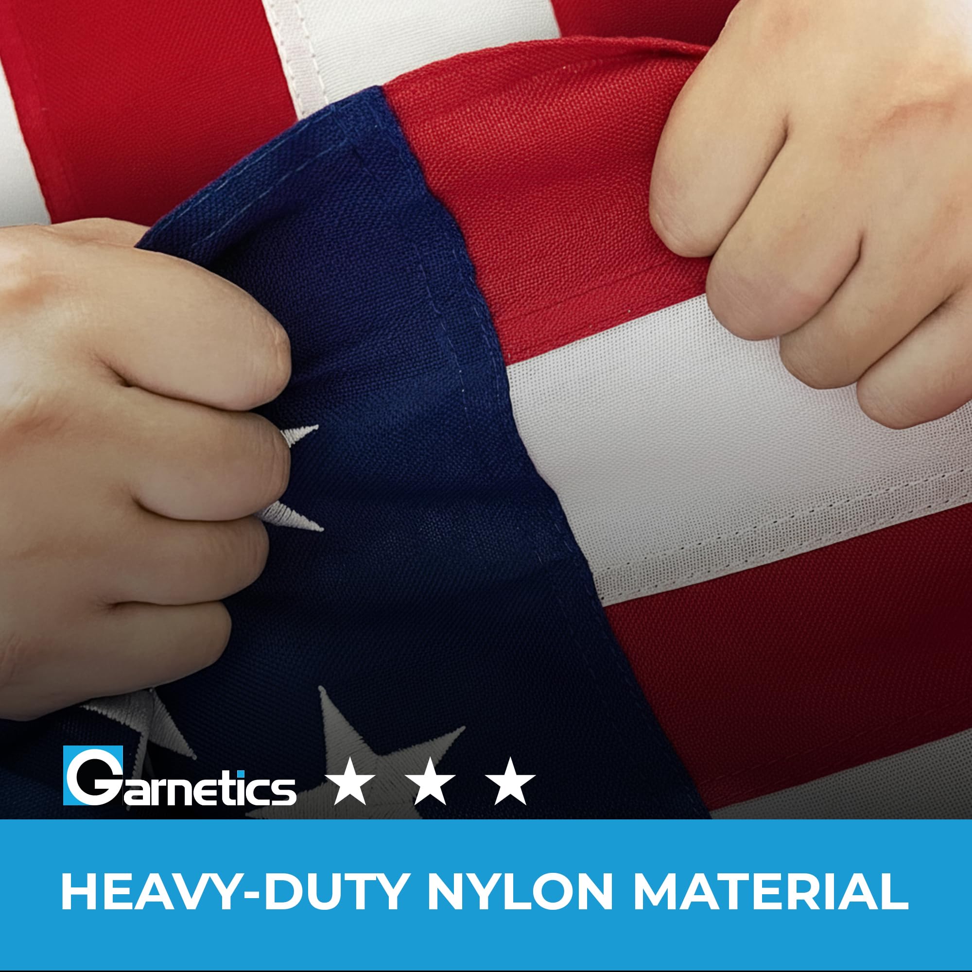 Garnetics American Flag 3x5 on wall or porch for versatile display.