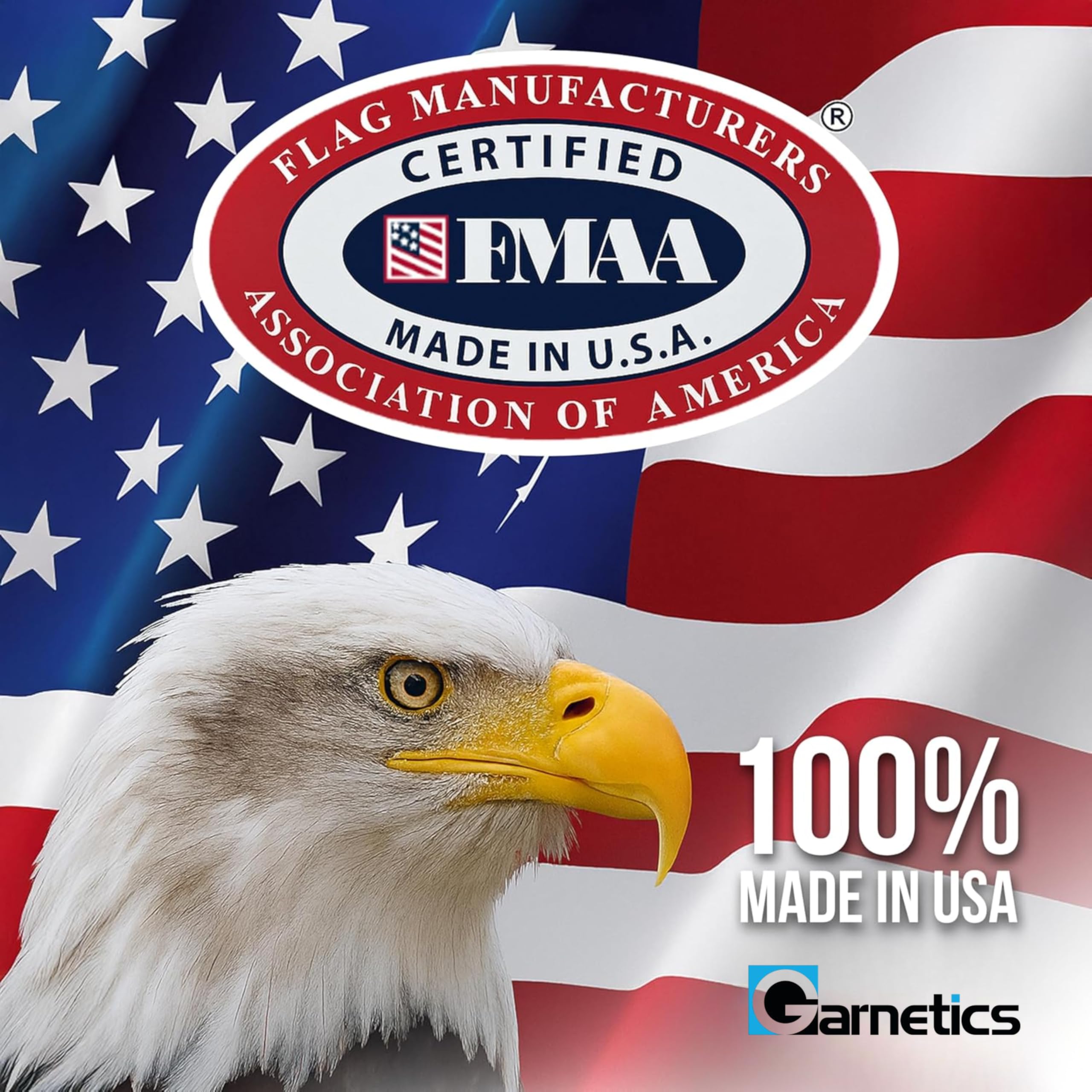 Garnetics US flag with embroidered stars for lasting detail.