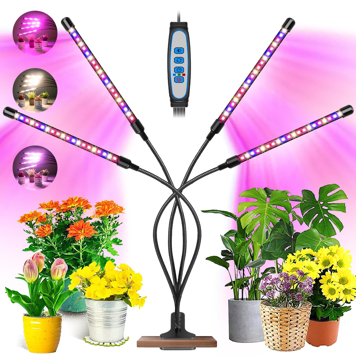 Garpsen grow light with 4-arm coverage brightens multiple plants at once.