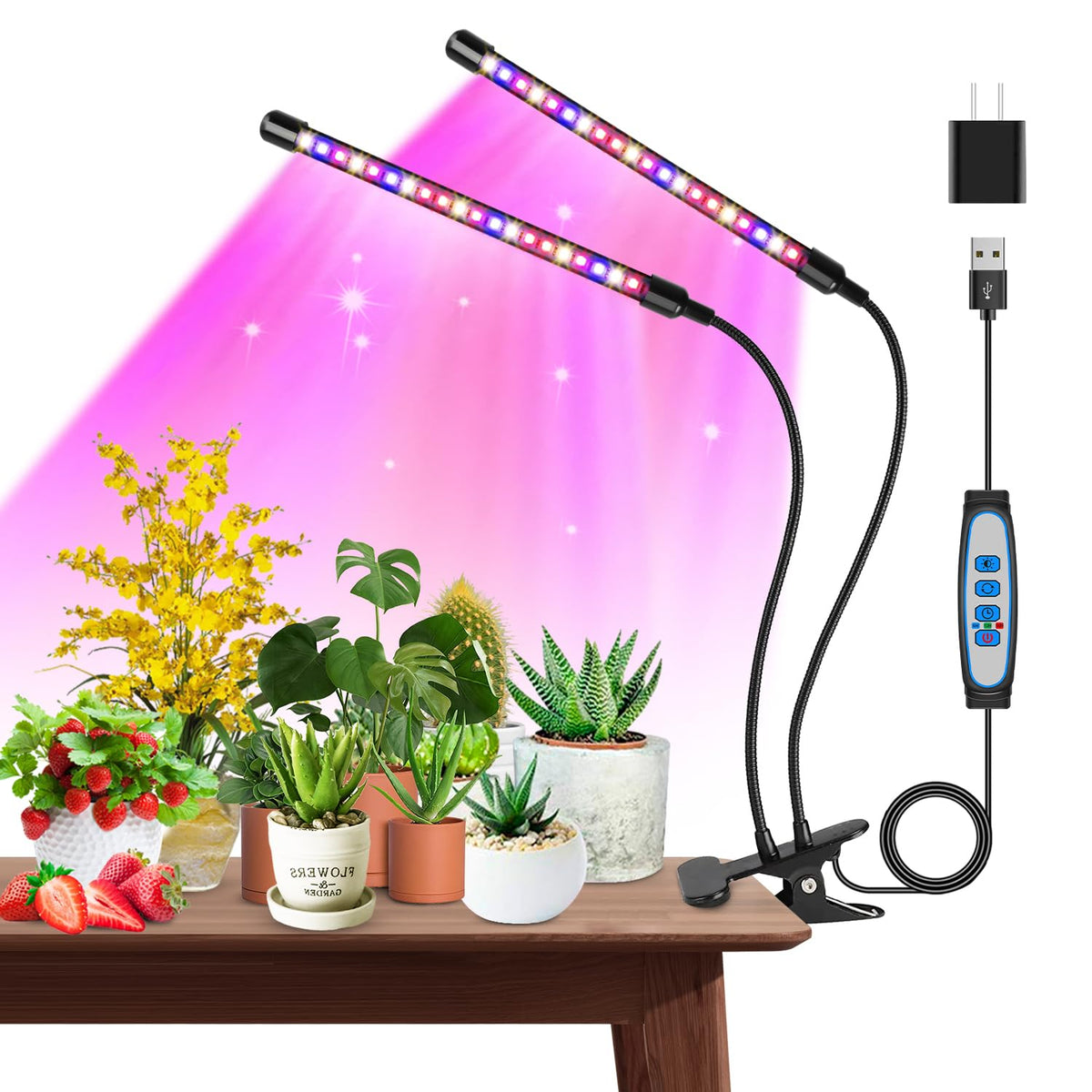 Garpsen grow light clip-2-heads-40-leds boosts indoor plant growth with adjustable clip