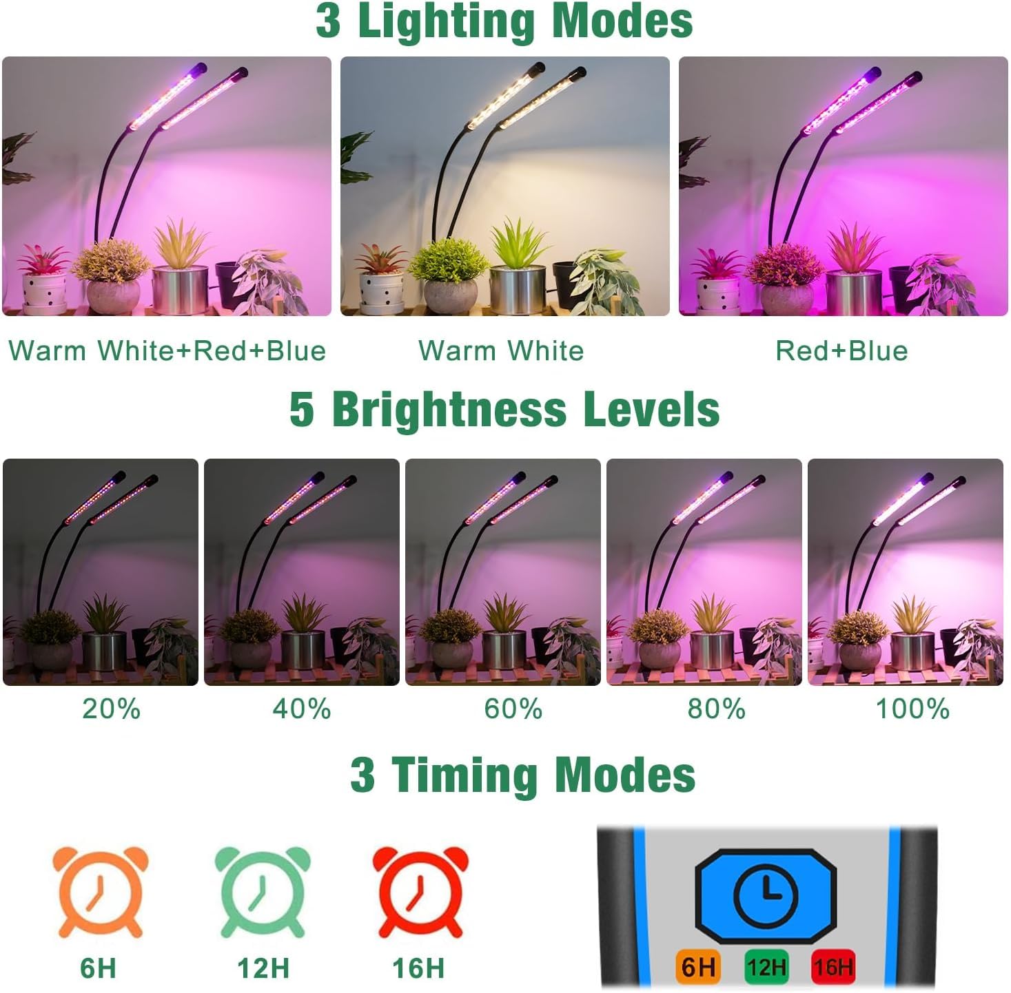 Garpsen Grow Light timer setup supports hands-free daily scheduling