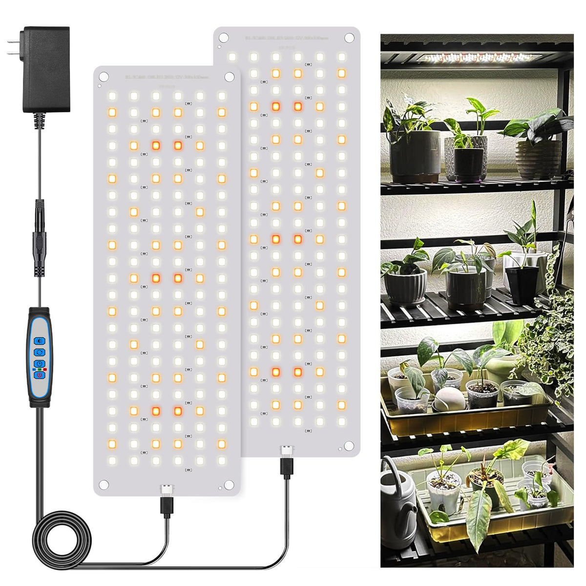 Garpsen Grow Lights 276 LED full spectrum panel on a plant stand.
