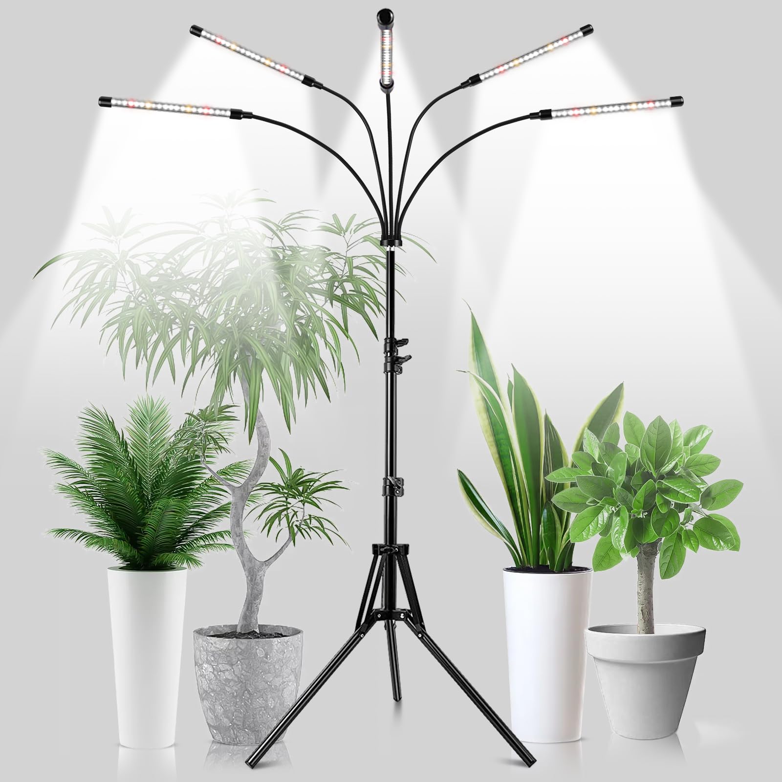 Garpsen 5-head grow lights deliver full-spectrum illumination for thriving indoor plants.