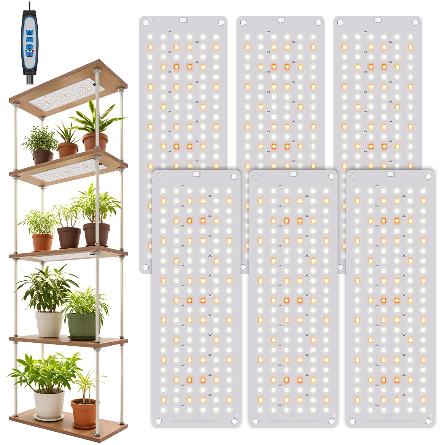 Garpsen six-panel grow light full setup illuminates indoor plants with a comprehensive full-spectrum approach.