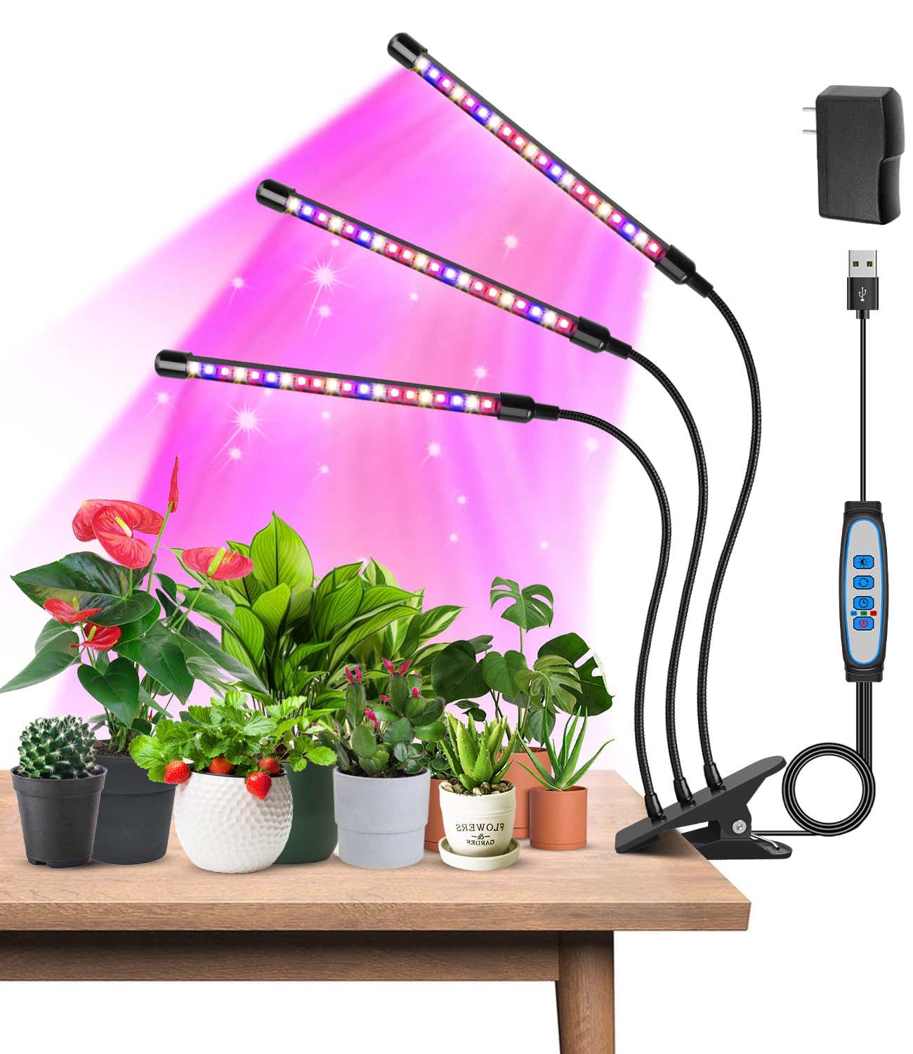 Garpsen 3-heads plant light adjustable gooseneck for precise indoor lighting.