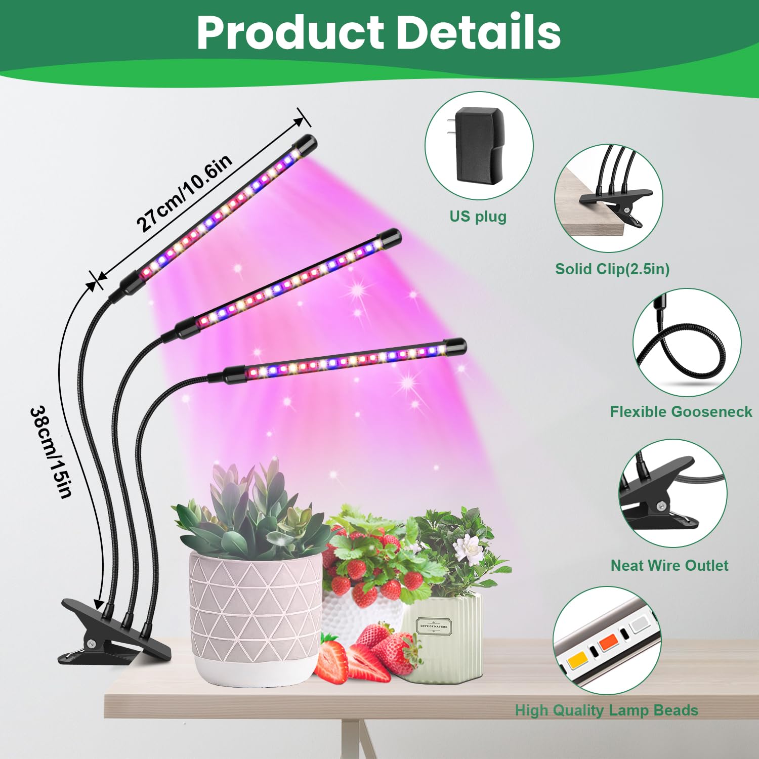 Garpsen timer-equipped grow light with 6/12/16h automation for plant care.