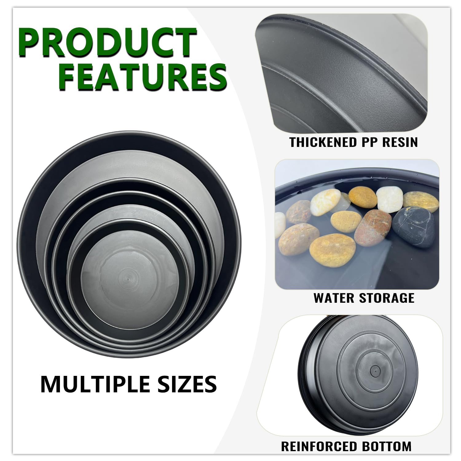 Garrdeen 12-inch plant saucer top view, sturdy drip tray solution.