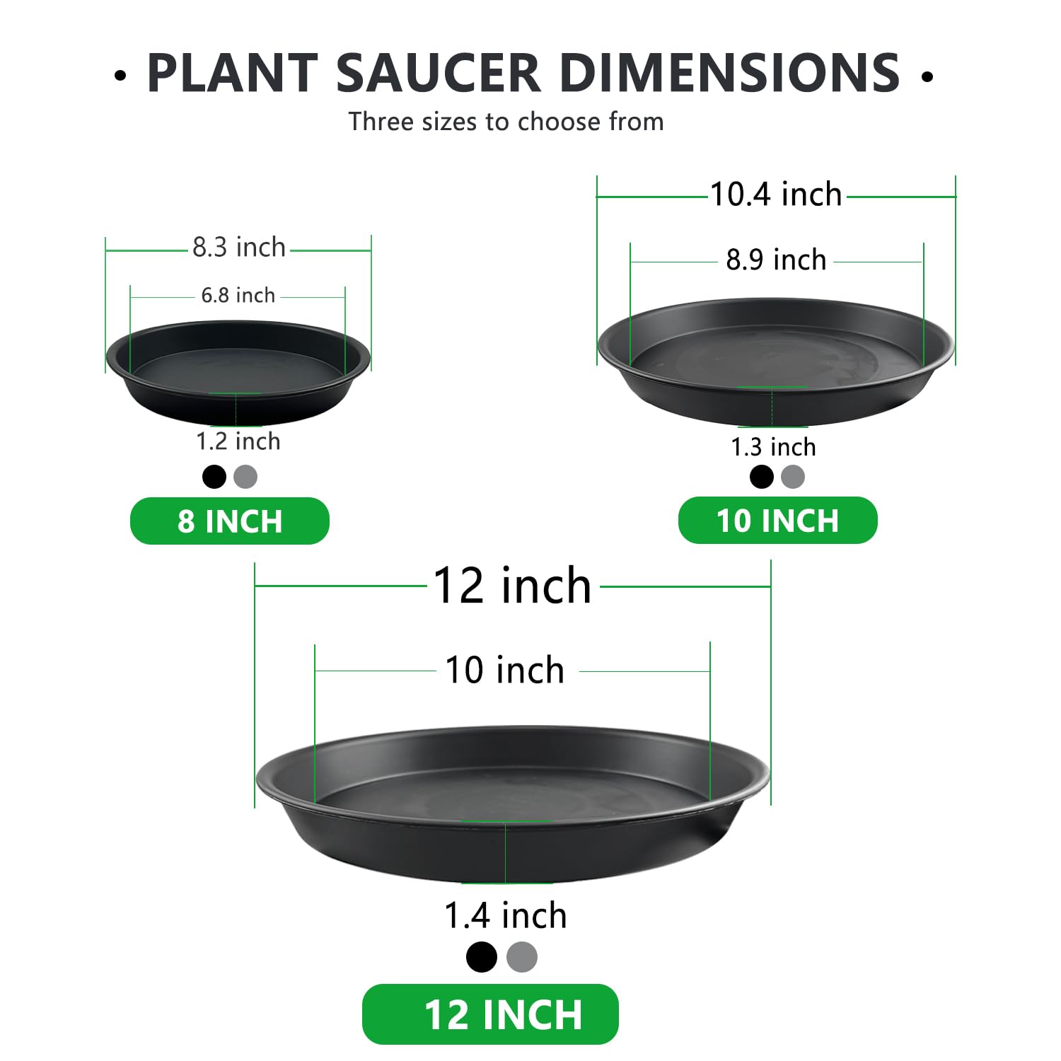 Garrdeen 8-inch plant saucer side view shows reinforced construction for durability.
