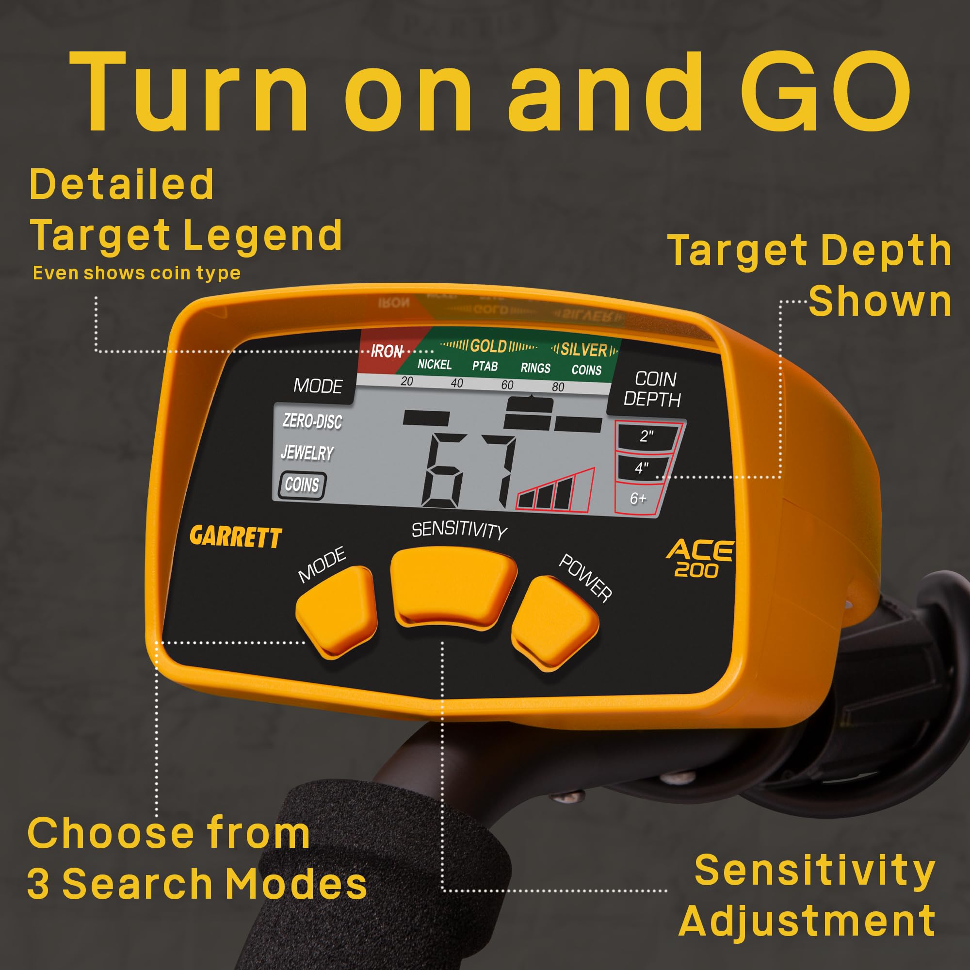 Six point five by nine elliptical coil included with Garrett ACE 200