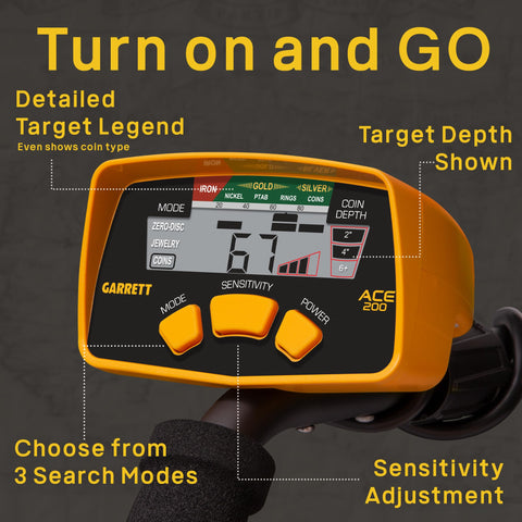 Six point five by nine elliptical coil included with Garrett ACE 200