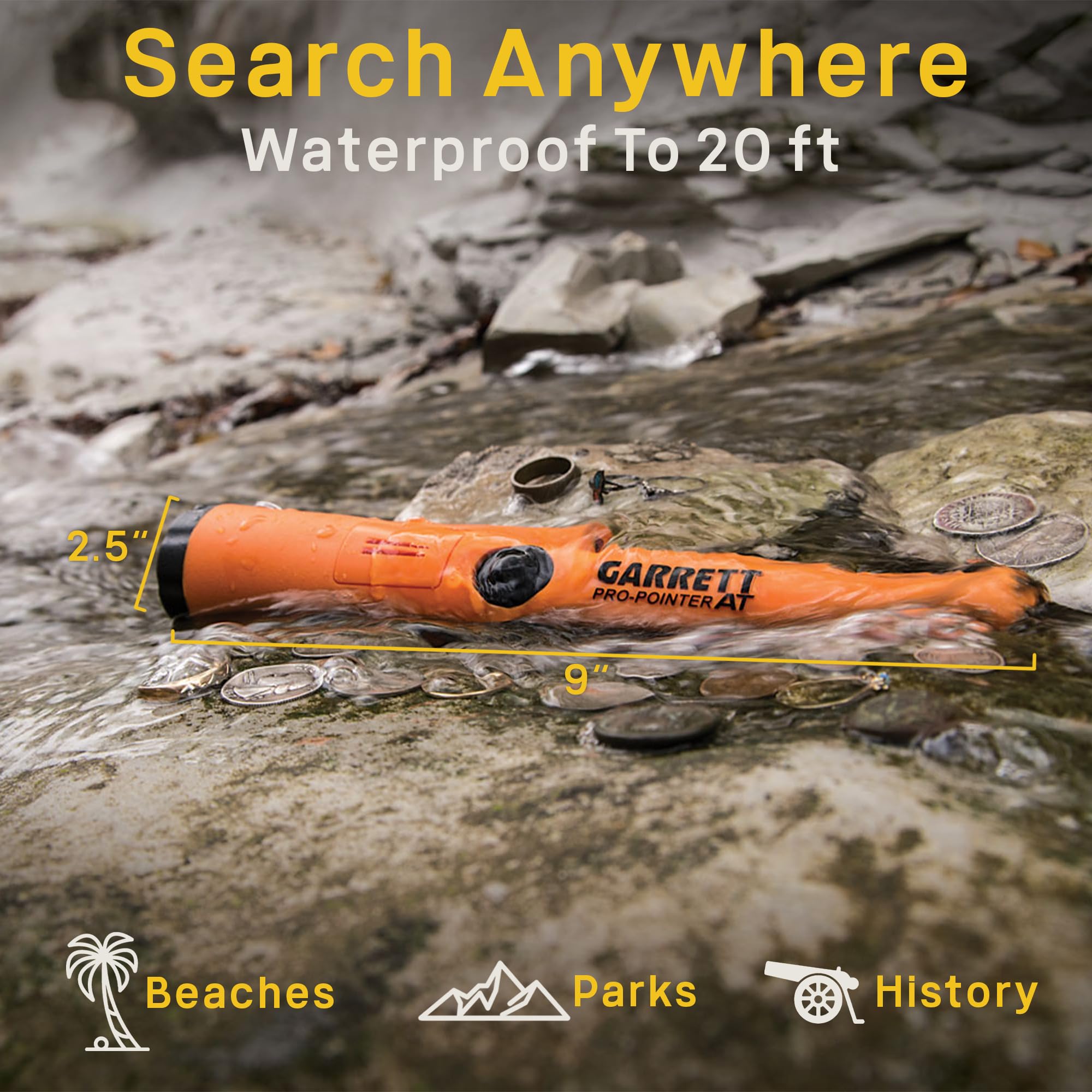 Garrett Pro-Pointer AT fast retune narrows detection for precise targeting