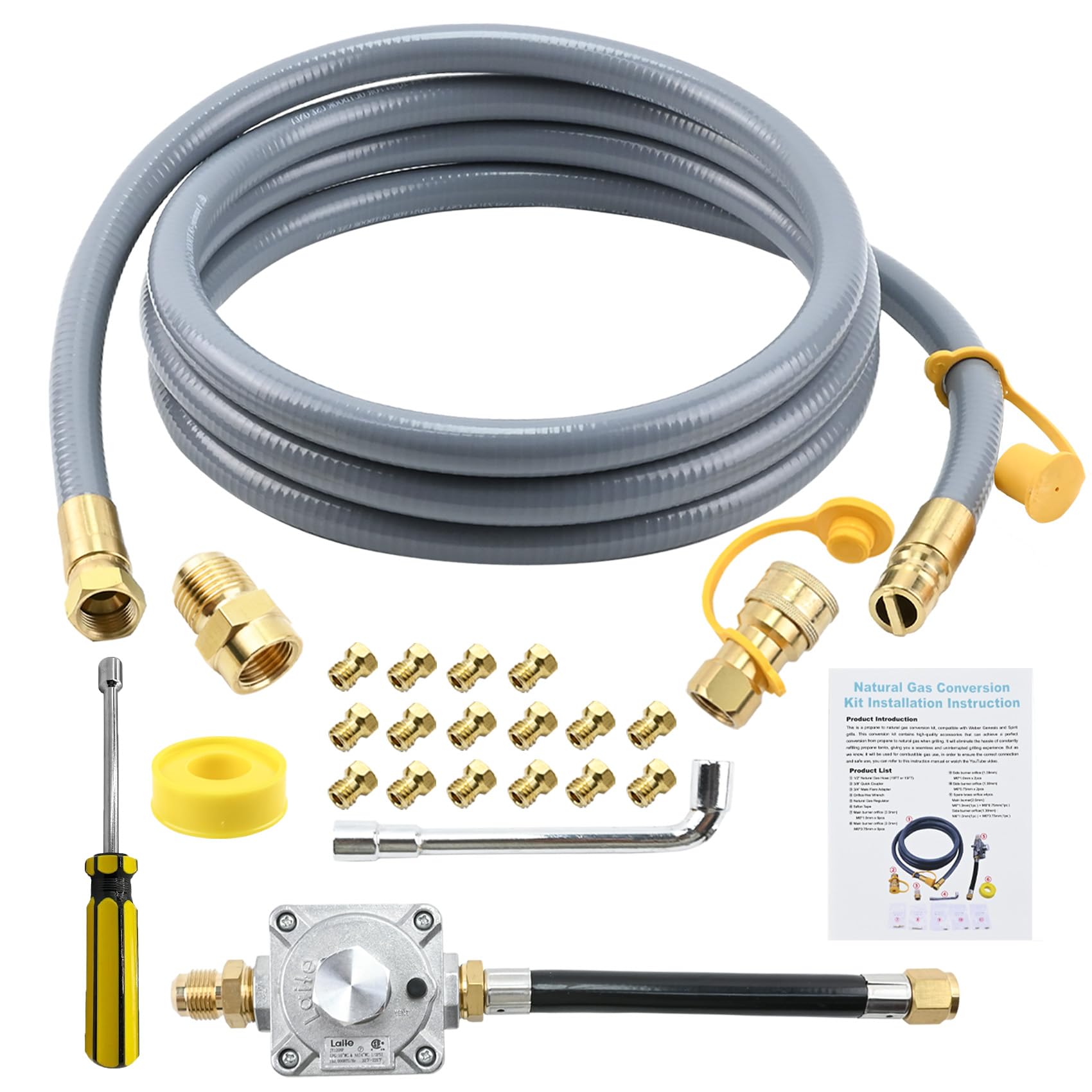 Garsoo propane-to-natural-gas conversion kit for Weber grills with 10 ft hose, easy gas switch.