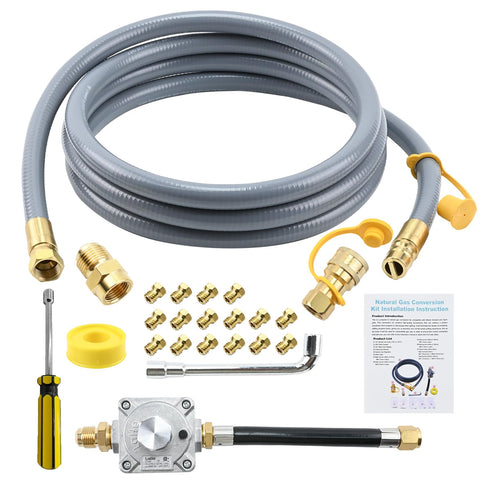 Garsoo propane-to-natural-gas conversion kit for Weber grills with 10 ft hose, easy gas switch.