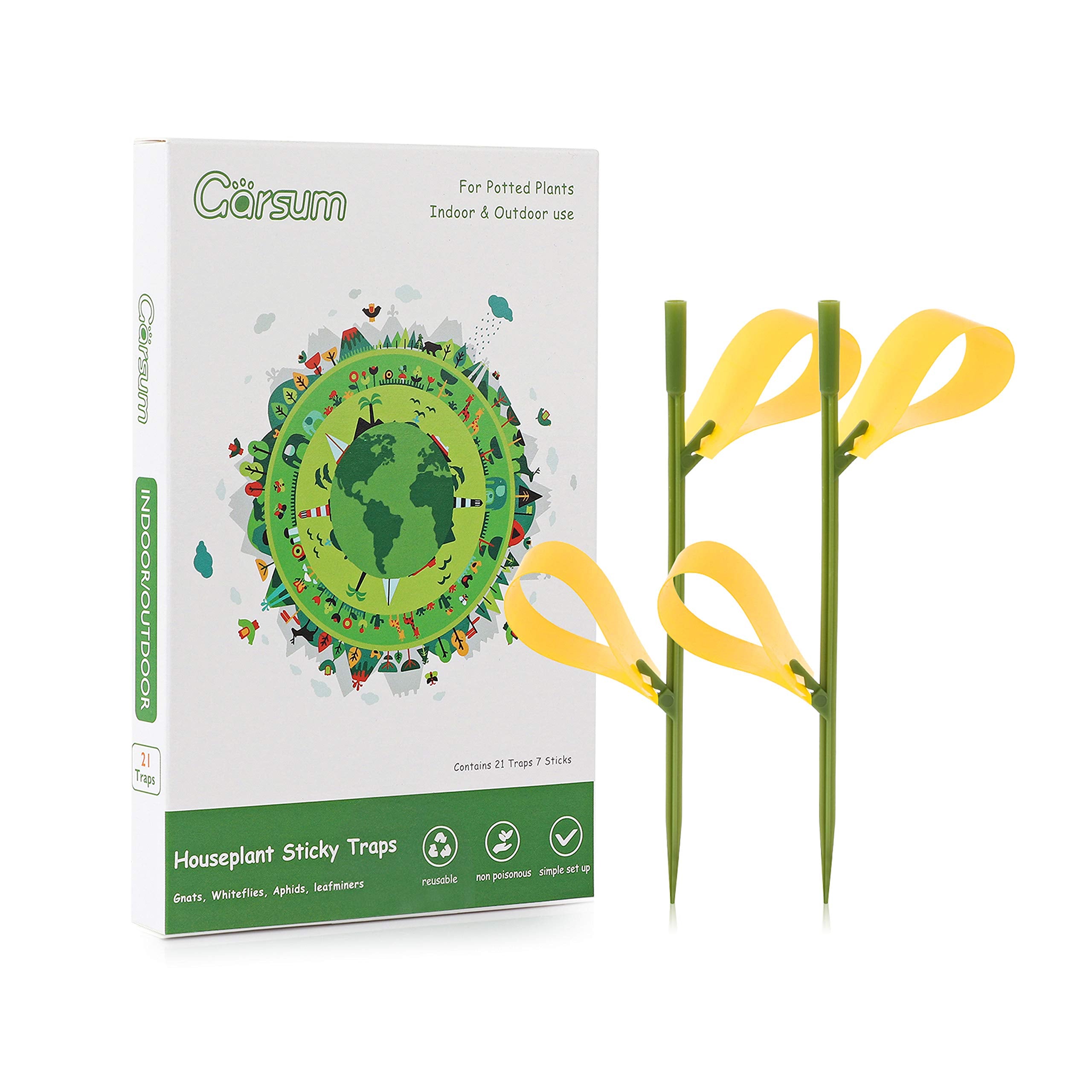 Garsum 21 Traps sticky houseplant trap in yellow catches gnats and fruit flies indoors.
