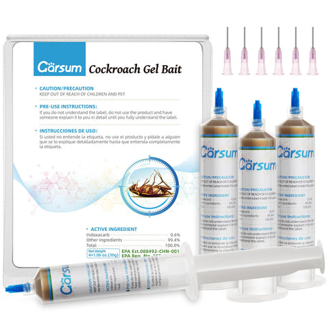 Garsum cockroach gel bait 4-tubes box for versatile use indoors and outdoors.