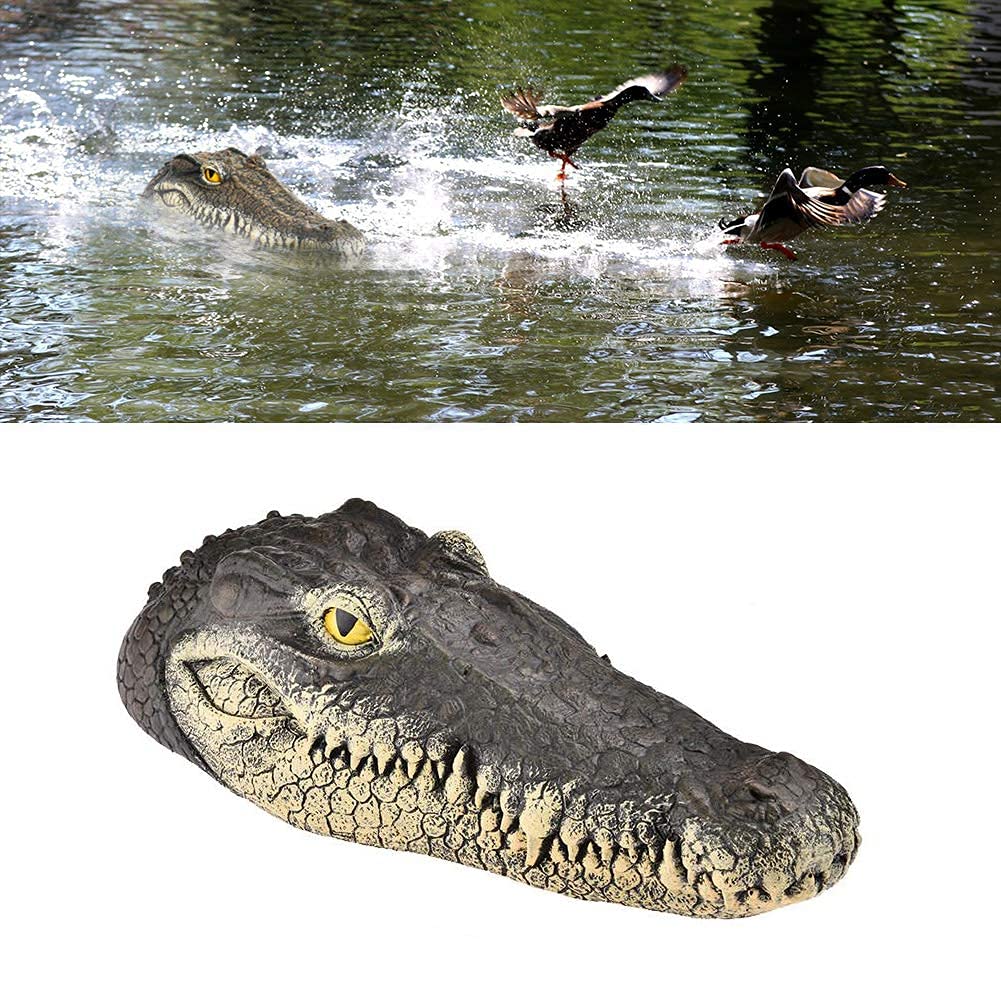GARTENGERATE pond floating alligator head decoy deters birds with lifelike presence.