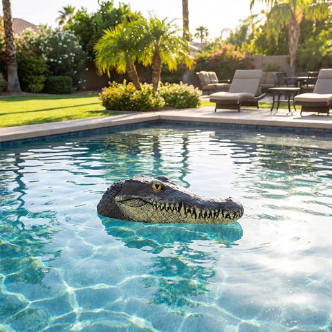 GARTENGERATE poolside prank gator head creates playful surprise for guests.