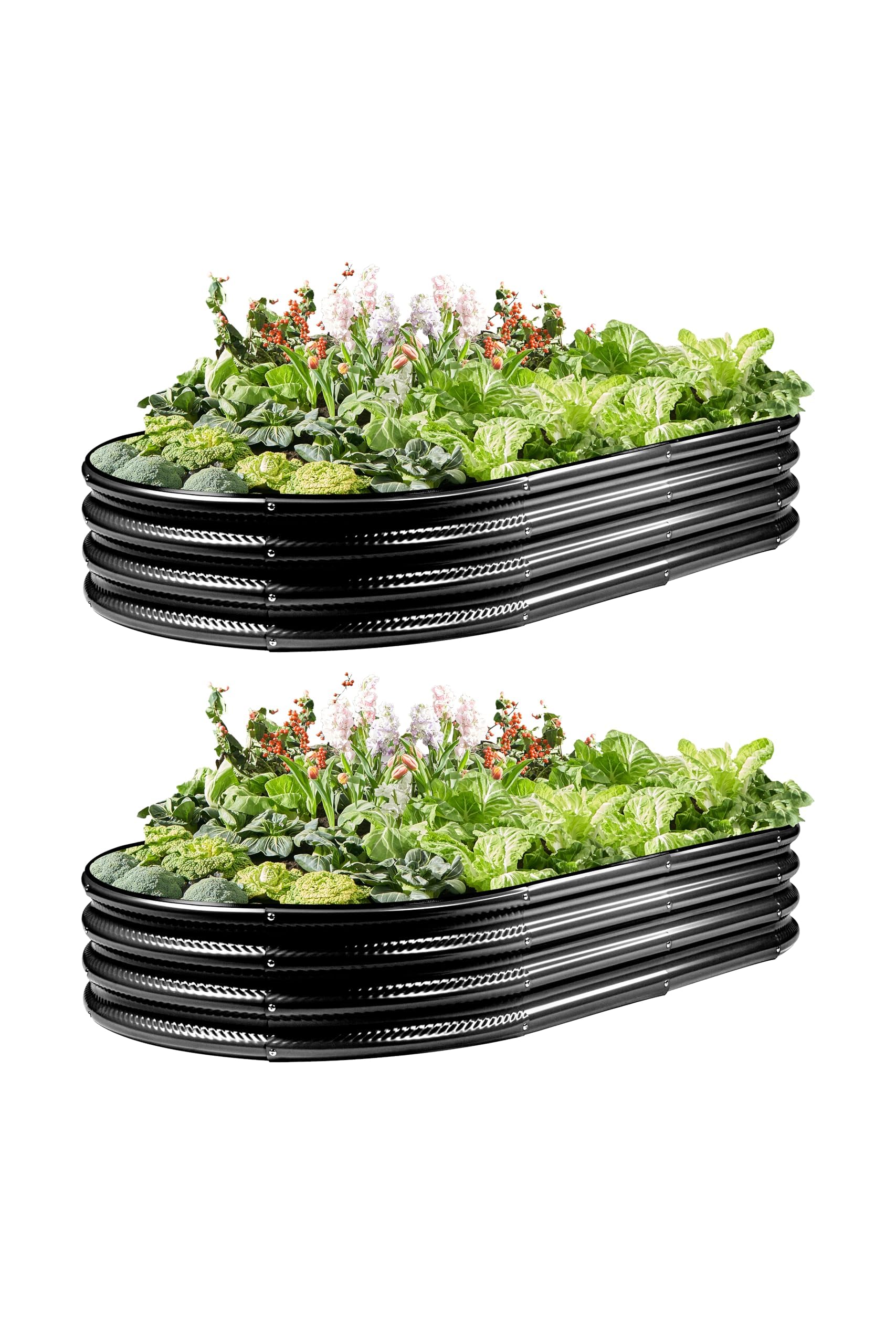 Gartist 2-pack raised bed side view in black galvanized steel for outdoor use.